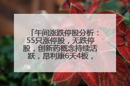 午间涨跌停股分析：55只涨停股，无跌停股，创新药概念持续活跃，昂利康6天4板，众生药业2连板