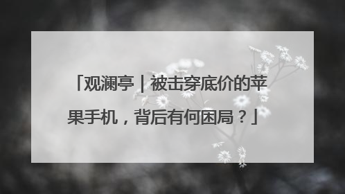 观澜亭｜被击穿底价的苹果手机，背后有何困局？